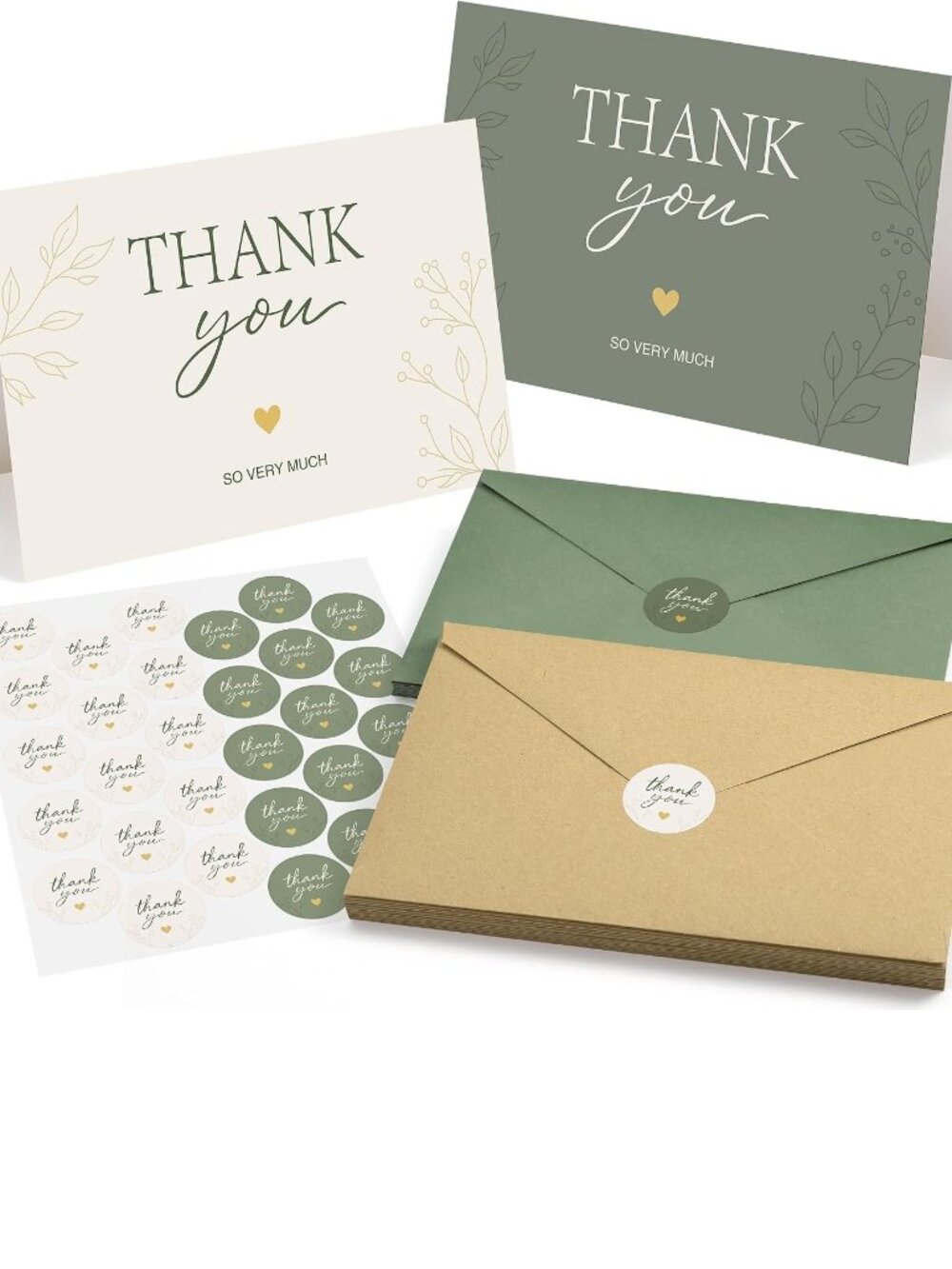 Sage Green & Pearl White Thank You Cards with Envelopes & Stickers - Picture 2 of 6